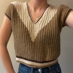 Handmade crochet 100% wool brown and tan color-block sweater vest size S